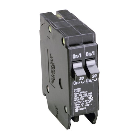 Eaton Cutler-Hammer Circuit Breaker, BD Series, 20A, 1 Pole, 120V AC, 10kA BD2020